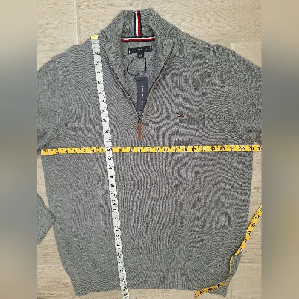 Tommy Hilfiger Men's Heather Gray 1/4 Zip Cotton Long Sleeved Sweater - Size XL - Picture 6 of 9